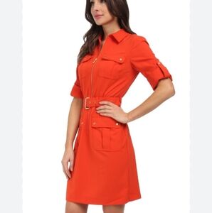 Michael Michael Kors Orange Safari Shirt Dress Utility Belted Dress Size M